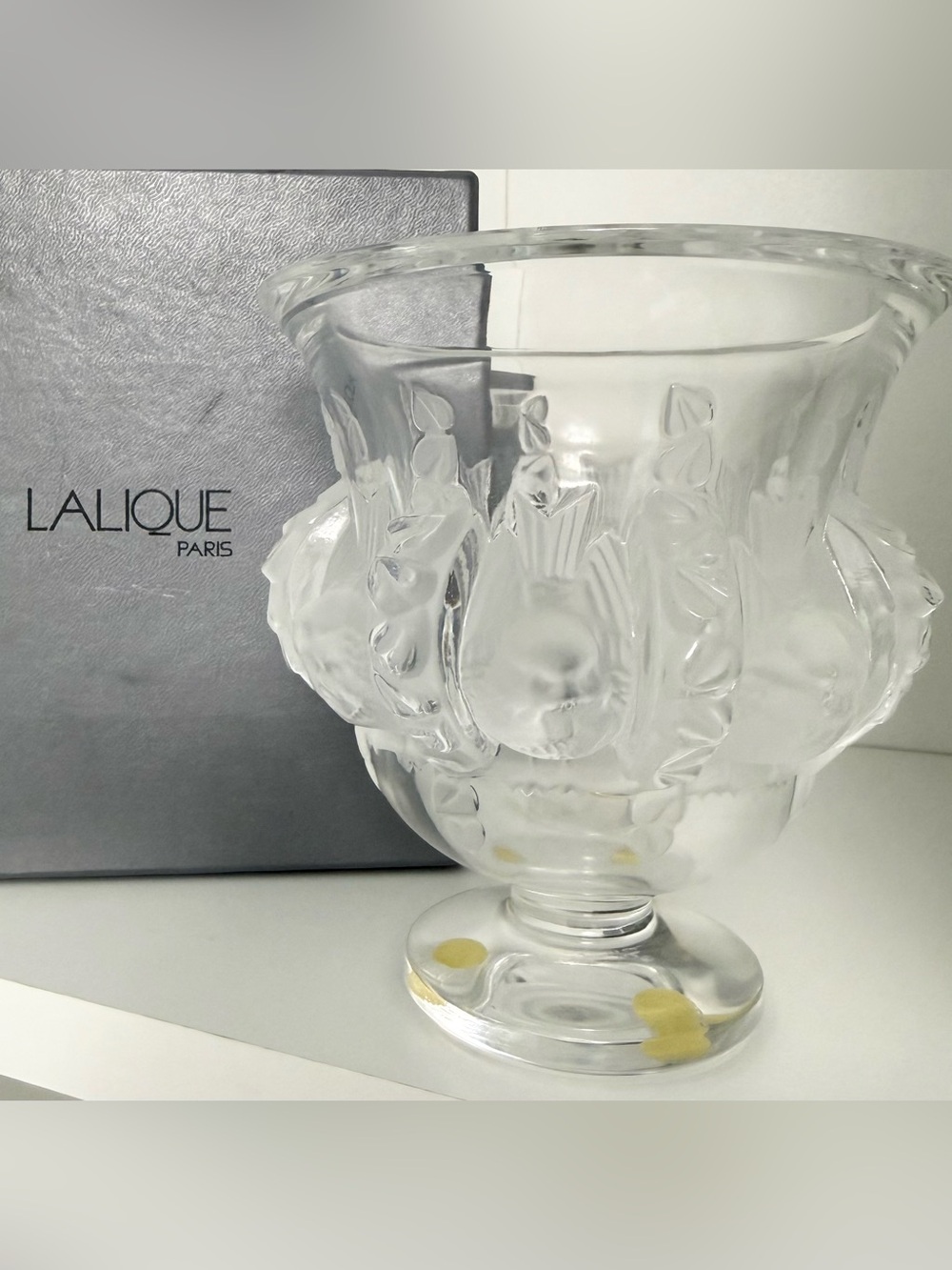 Lalique Paris Dampierre Vase French Frosted Clear Glass Crystal France w/ Box